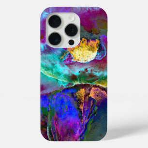 Coque iPhone 15 Pro Romantique élégant violet turquoise peinture de fl