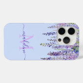 Coques Case-Mate iPhone Romantique Pastel Blue Wisteria Monogramme Nom du  (Verso (horizontal))