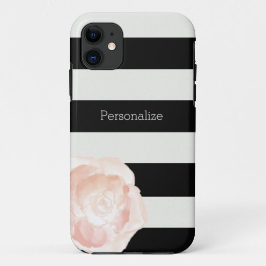 Coques Case-Mate iPhone Rose à rayures noir et blanc (Dos)