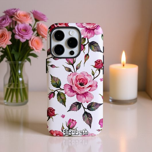 Coques Case-Mate iPhone Rose aquarelle et Motif Feuille
