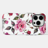 Coques Case-Mate iPhone Rose aquarelle et Motif Feuille (Verso (horizontal))