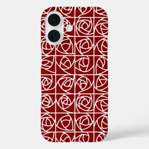Coques iPhone 16 Rose Art déco Carrés stylisés Floral primaire roug
