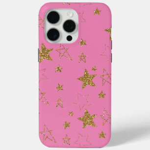 Coque iPhone 15 Pro Max Rose avec étoiles d'or