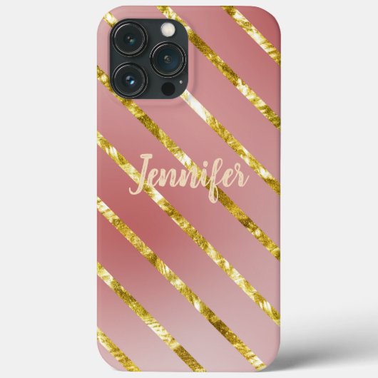 Coques Case-Mate iPhone Rose avec lignes or scintillant Personnalisé (Verso)