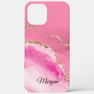 Case-Mate iPhone Case Rose, Blanc et Or Agate, Nom do-it-yourself Script