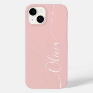 Coque Pour iPhone 14 Rose Blanche Élégant Nom en Calligraphie