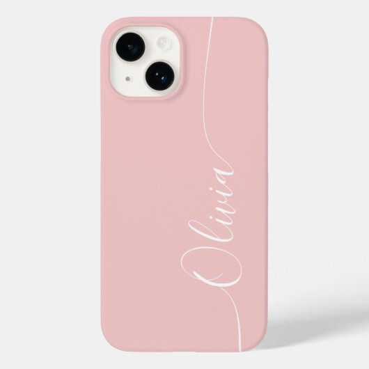 Coques Case-Mate iPhone Rose Blanche Élégant Nom en Calligraphie (Verso)