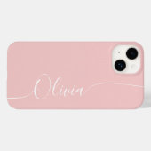 Coques Case-Mate iPhone Rose Blanche Élégant Nom en Calligraphie (Verso (horizontal))