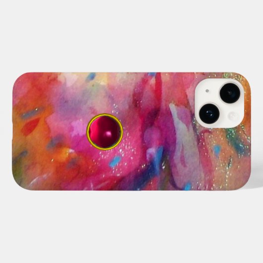 COQUES Case-Mate iPhone ROSE BLEU ABSTRAIT AVEC 3D RED RUBY GEMSTONE (Verso (horizontal))