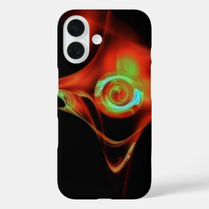 COQUES iPhone 16  ROSE BLEU FRACTAL ROUGE