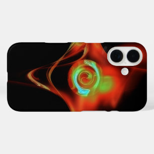 COQUES iPhone 16  ROSE BLEU FRACTAL ROUGE