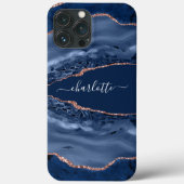 Coques Case-Mate iPhone Rose bleu or agate marbre nom script (Verso)