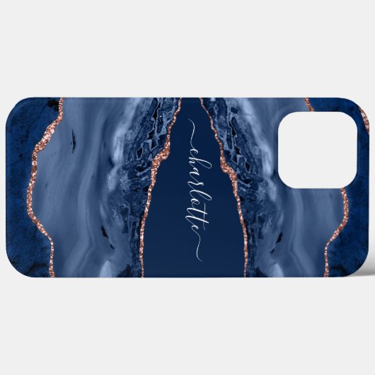 Coques Case-Mate iPhone Rose bleu or agate marbre nom script (Verso (horizontal))