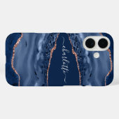 Coques Case-Mate iPhone Rose bleu or agate marbre nom script (Verso (horizontal))