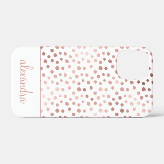 Coques Case-Mate iPhone Rose Bleu - Rose Gold Polka Motif Monogramme (Verso (horizontal))