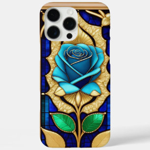 Coques iPhone 16 Pro Max Rose Bleue Dorée dans un Cadre Décoratif