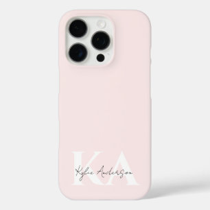 Coques iPhone 16 Pro Rose Blush moderne Nom du monogramme personnalisé 