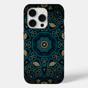 Coque iPhone 15 Pro Rose Boho Gold Vert Mandala