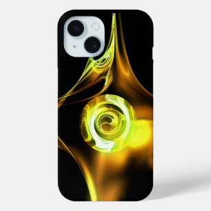 Coque Pour iPhone 15 Rose BROWN JAUNE FRACTAL BLANC