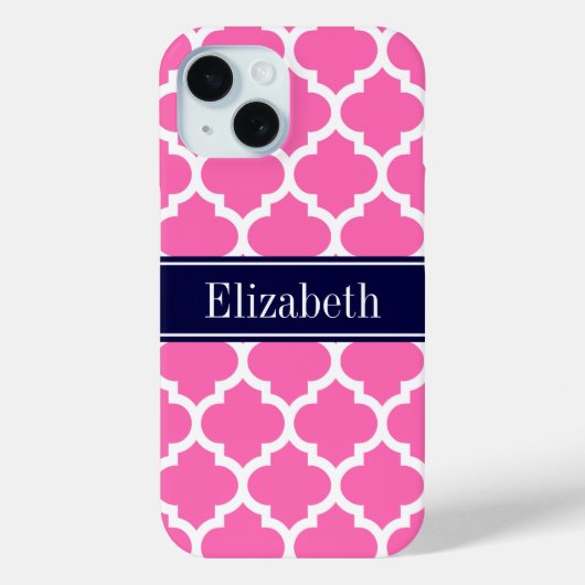 Coques Case-Mate iPhone Rose Chaud2 Blanc Marocain #5 Bleu Marine Monogram (Verso)
