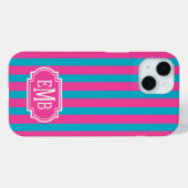Coques Case-Mate iPhone Rose Chaud et Rayures Monogrammées Turquoise (Verso (horizontal))