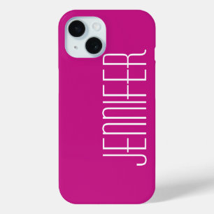 Coque Pour iPhone 15 Rose chaud, Minimaliste, Jumbo Nom personnalisé, É