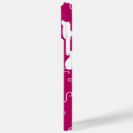 COQUES Case-Mate iPhone ROSE CHAUDE AVEC MOTIF CHAT SITTING BLANC (Verso / Gauche)