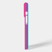 Coques Case-Mate iPhone Rose Chaude et Rayures Monogrammées Turquoise (Verso / Gauche)