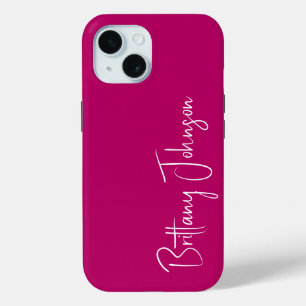 Coque Pour iPhone 15 Rose Chaude Monogrammée