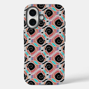 Coques iPhone 16 Rose Cyan Bleu Noir Blanc Flèches Abstrait Motif