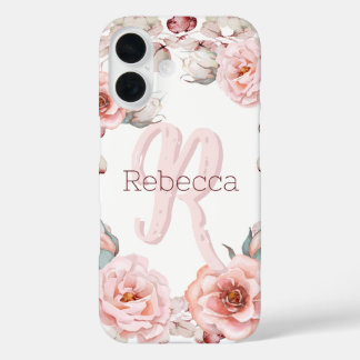 Coques iPhone 16 Rose d'aquarelle Wreath personnalisée | BLANCHE