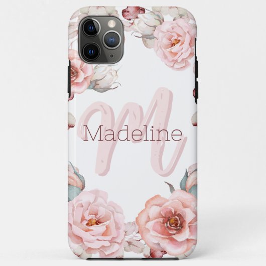 Coques Case-Mate iPhone Rose d'aquarelle Wreath personnalisée | BLANCHE (Dos)