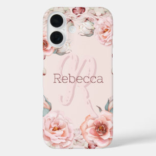 Coques iPhone 16 Rose d'aquarelle Wreath personnalisée   Rose