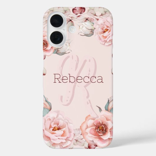 Coques Case-Mate iPhone Rose d'aquarelle Wreath personnalisée | Rose (Verso)