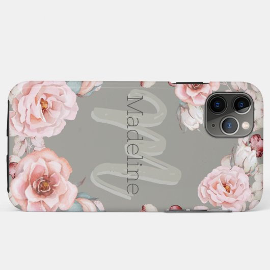 Coques Case-Mate iPhone Rose d'aquarelle Wreath personnalisée | Vert sage (Dos (Horizontal))