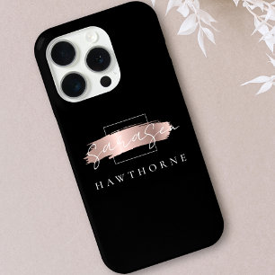 Coque iPhone 15 Pro Rose de luxe Monogram Chic Brush Stroke Noir