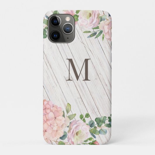 Coques Case-Mate iPhone Rose de Monogramme en bois vieilli Hydrangea & Euc (Dos)