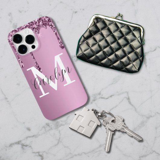 Coques Case-Mate iPhone Rose de parties scintillant Blush Girly rose Monog