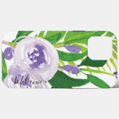 Coques Case-Mate iPhone Rose de verdure aquarelle nom de script violet (Verso (horizontal))