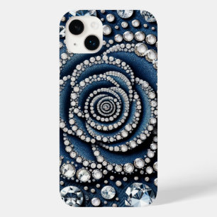 Coque Pour iPhone 14 Plus Rose diamant & Denim Glam Bling