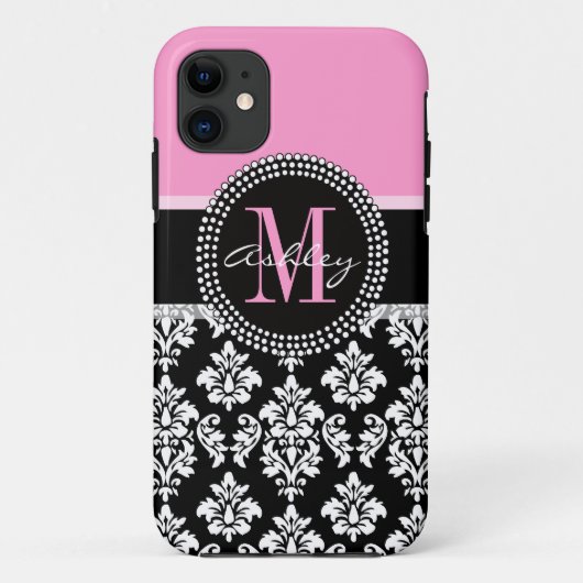 COQUES Case-Mate iPhone ROSE, DOMMAQUES NOIRS, VOTRE MONOGRAMME, VOTRE NOM (Dos)