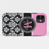 COQUES Case-Mate iPhone ROSE, DOMMAQUES NOIRS, VOTRE MONOGRAMME, VOTRE NOM (Dos (Horizontal))