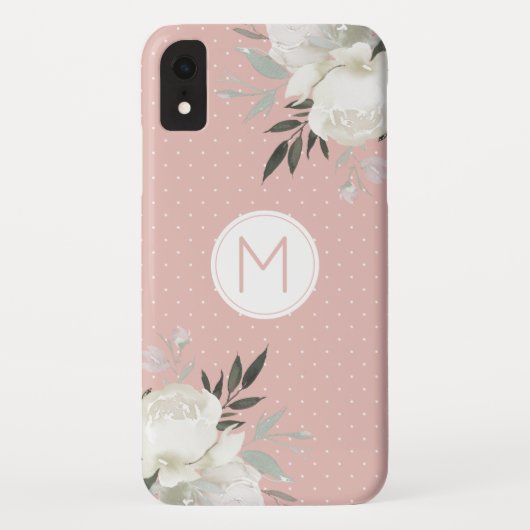 Coques Case-Mate iPhone Rose Dusty Pointe Rose Rose Blanc Rose Floral Mono (Dos)