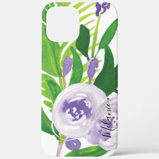 Coques Case-Mate iPhone Rose en aquarelle végétation violette nom de scrip (Verso)