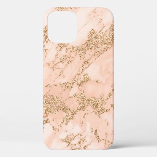 Coques Case-Mate iPhone Rose en marbre parties scintillant d'or abstrait (Verso)