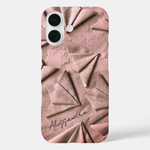Coques iPhone 16 Rose en or rose avec nom monogrammé effet 3D Toile