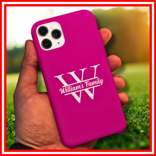 Coques Case-Mate iPhone Rose et Blanc | Monogramme de nom de famille simpl