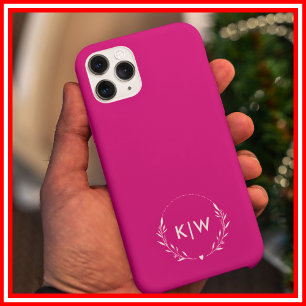 Coques iPhone 16 Pro Max Rose et Blanc Monogramme Initiales Moderne
