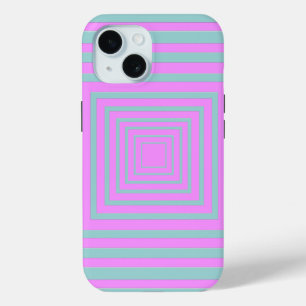 Coque Pour iPhone 15 Rose et gris en carrés