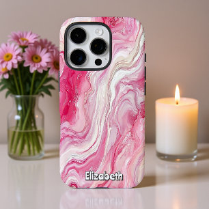 Coques iPhone 16 Pro Rose et Marbre blanc Abstrait